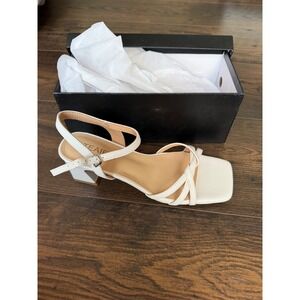 TEAIEUI Womens White Strappy Low Block Heel Sandals Square Toe Ankle Strap 6.5